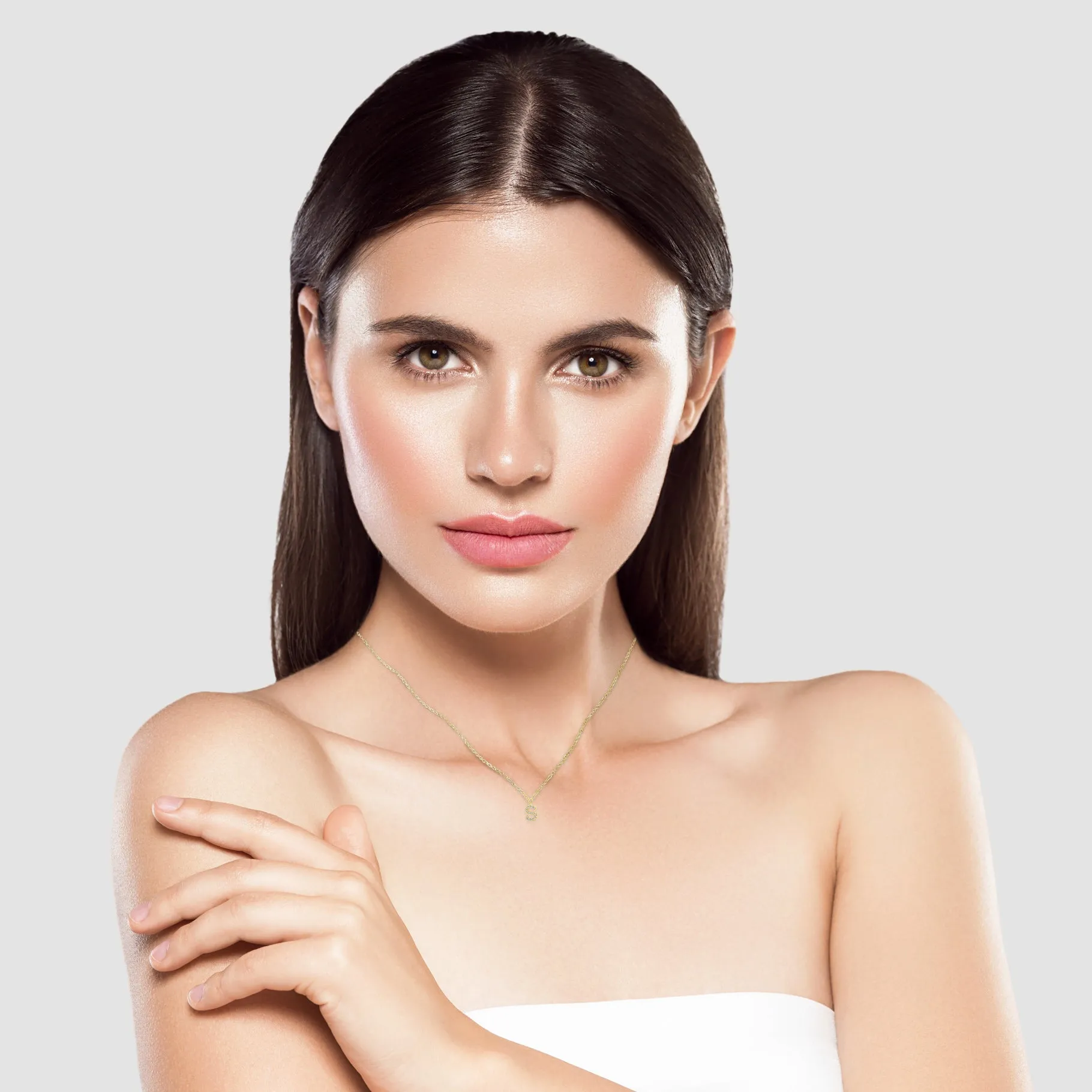 14K Solid Gold Mini Diamond Initial Pendant Necklace