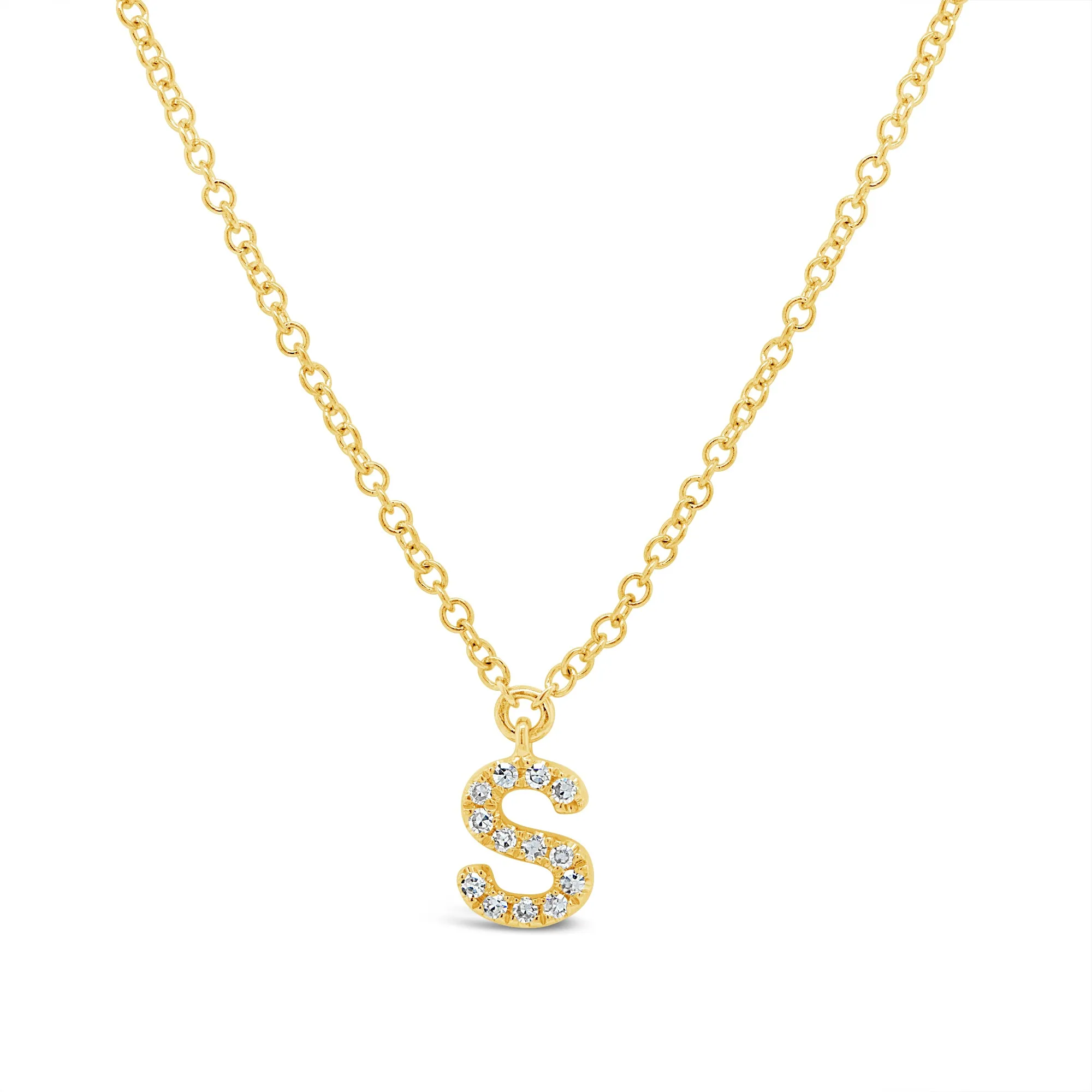 14K Solid Gold Mini Diamond Initial Pendant Necklace