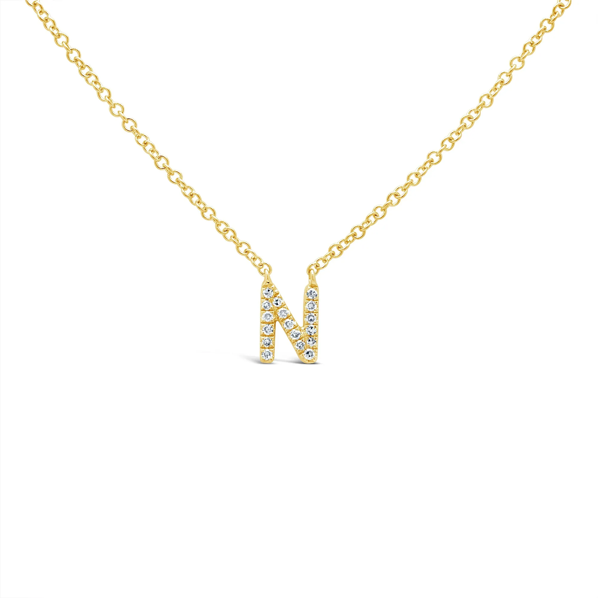 14K Solid Gold Mini Diamond Initial Pendant Necklace