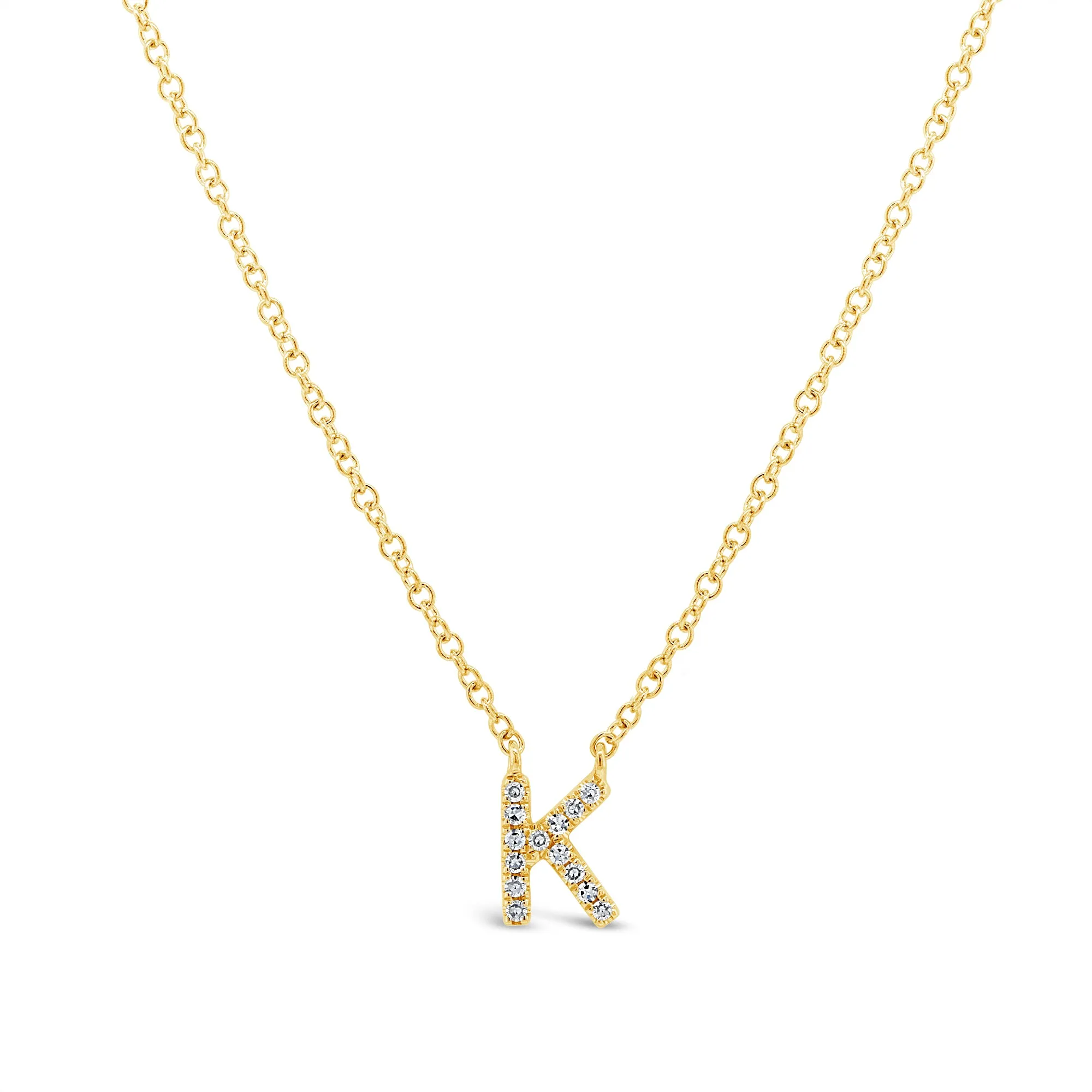 14K Solid Gold Mini Diamond Initial Pendant Necklace