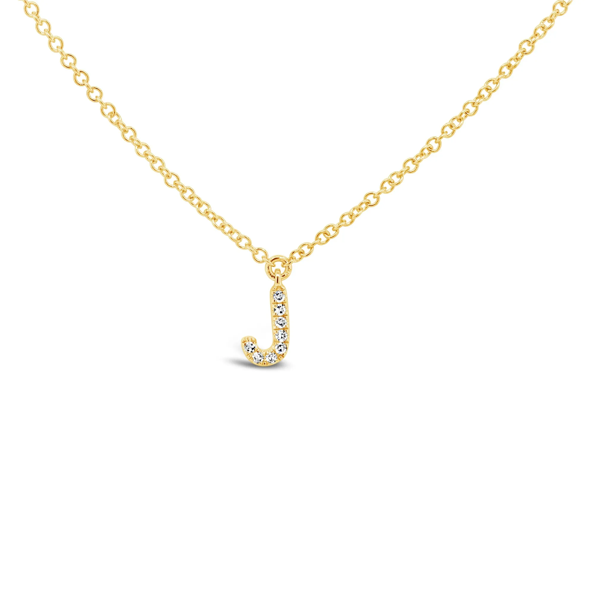 14K Solid Gold Mini Diamond Initial Pendant Necklace