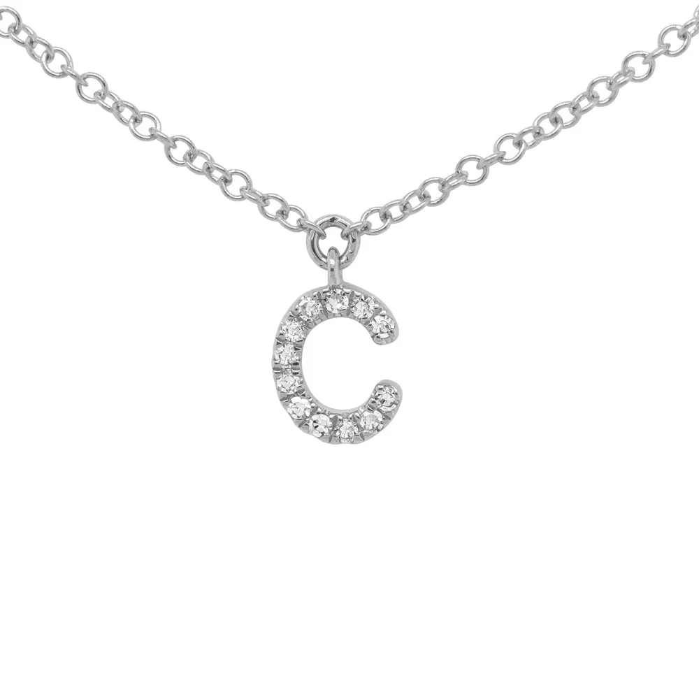 14K Solid Gold Mini Diamond Initial Pendant Necklace