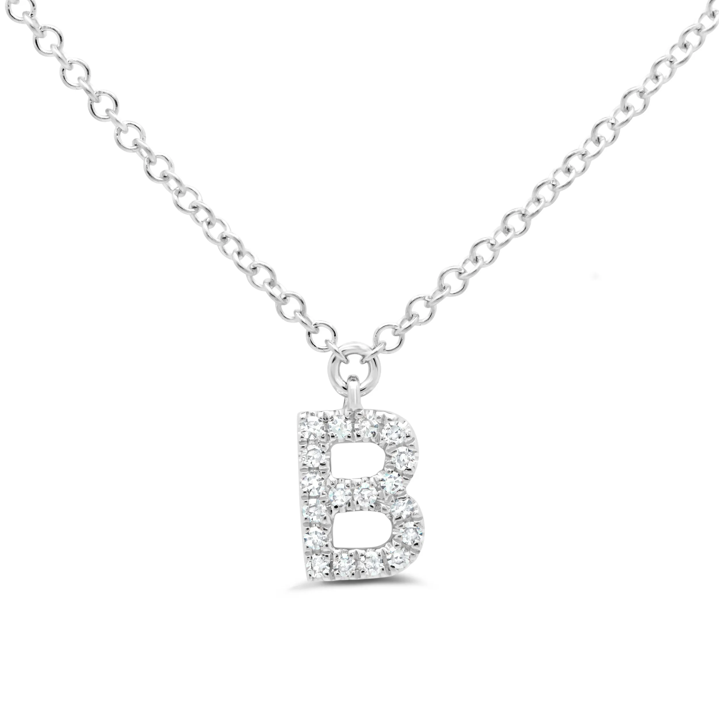 14K Solid Gold Mini Diamond Initial Pendant Necklace