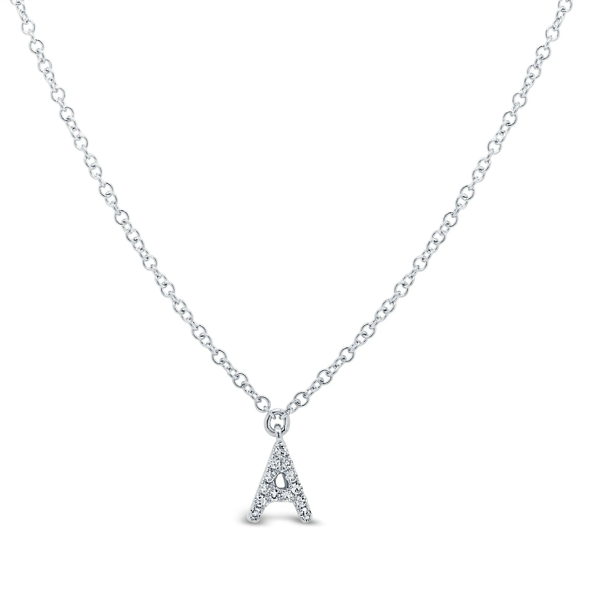 14K Solid Gold Mini Diamond Initial Pendant Necklace