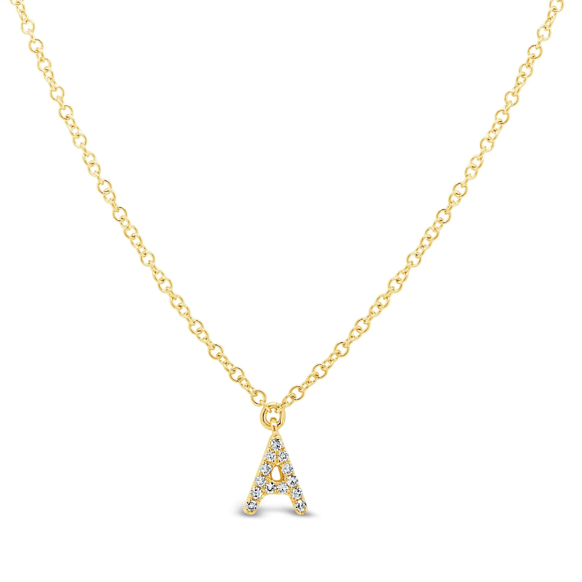 14K Solid Gold Mini Diamond Initial Pendant Necklace
