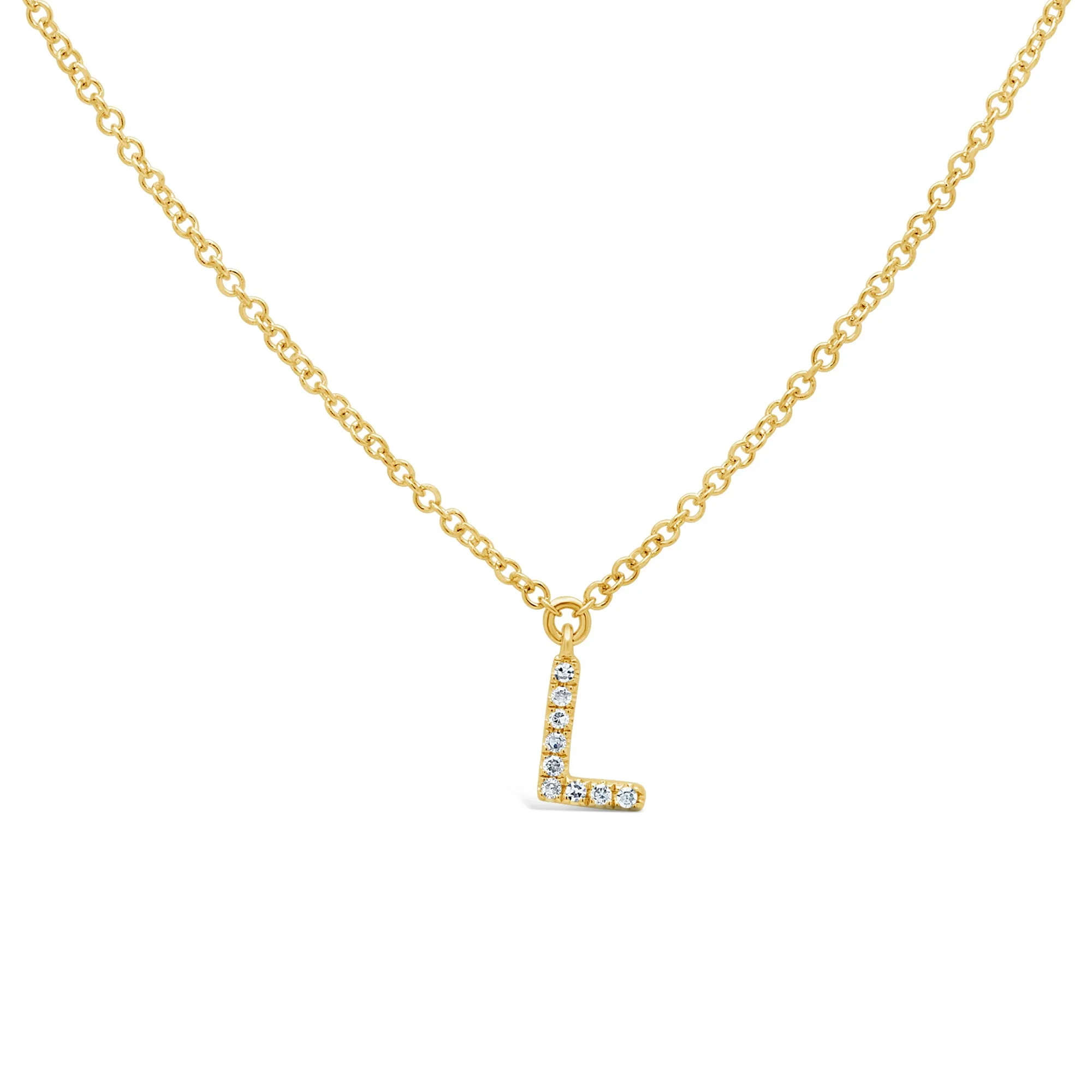 14K Solid Gold Mini Diamond Initial Pendant Necklace