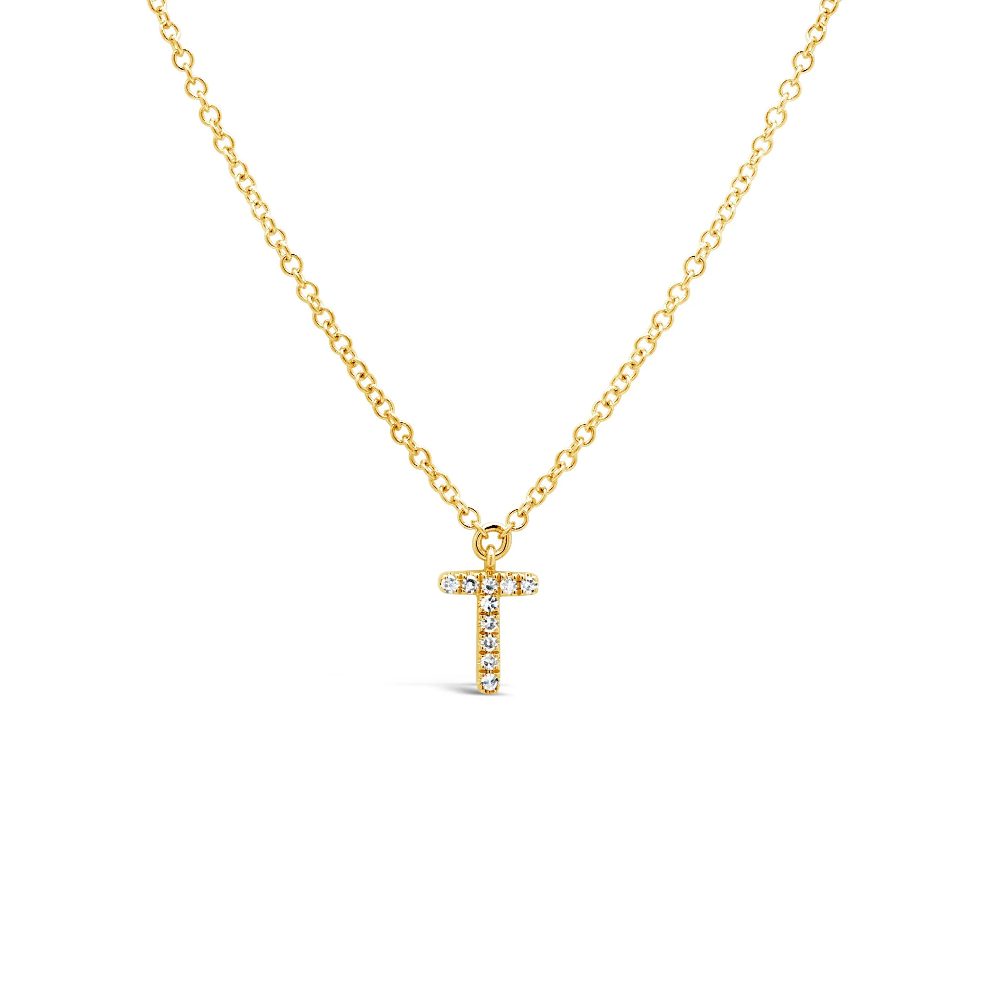 14K Solid Gold Mini Diamond Initial Pendant Necklace