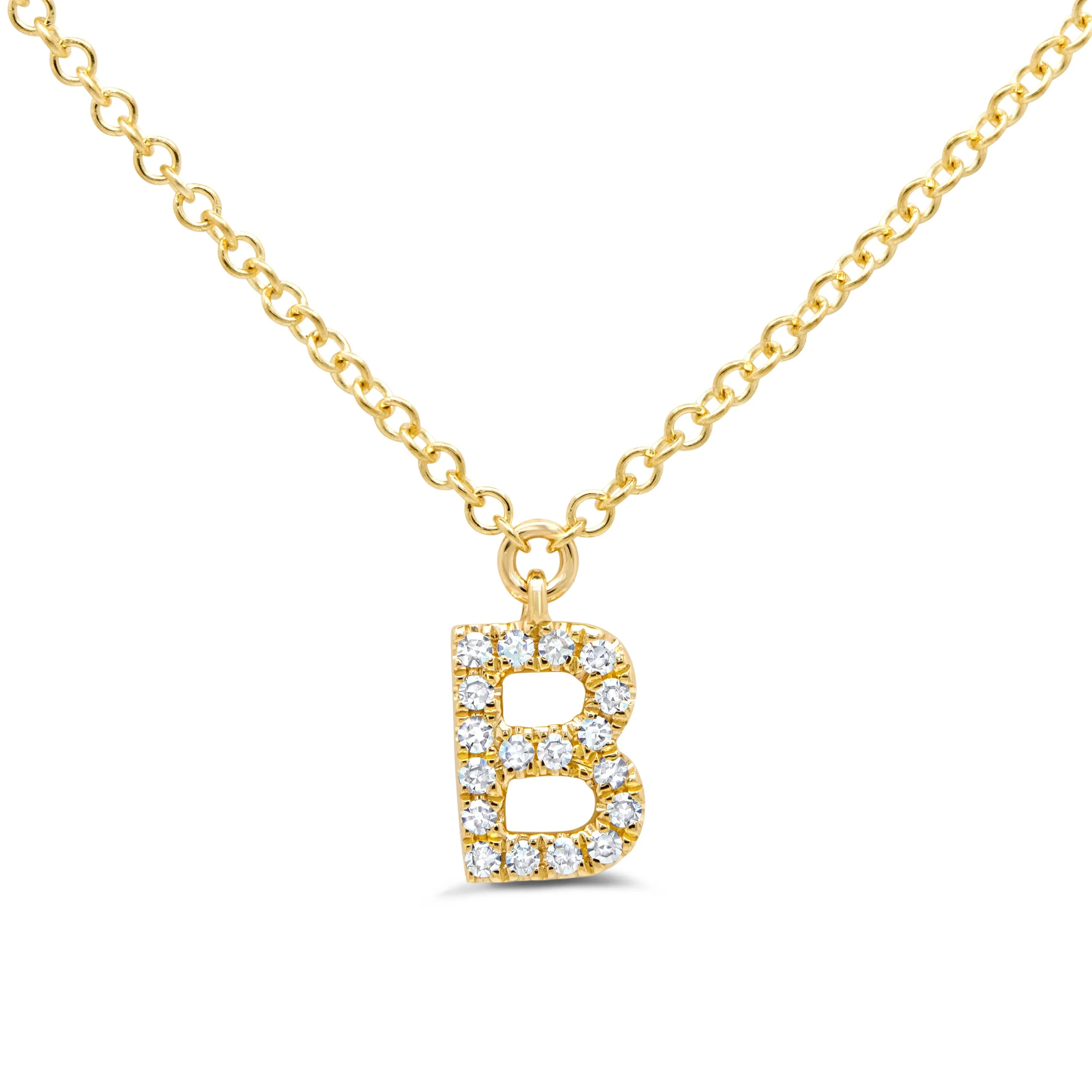 14K Solid Gold Mini Diamond Initial Pendant Necklace