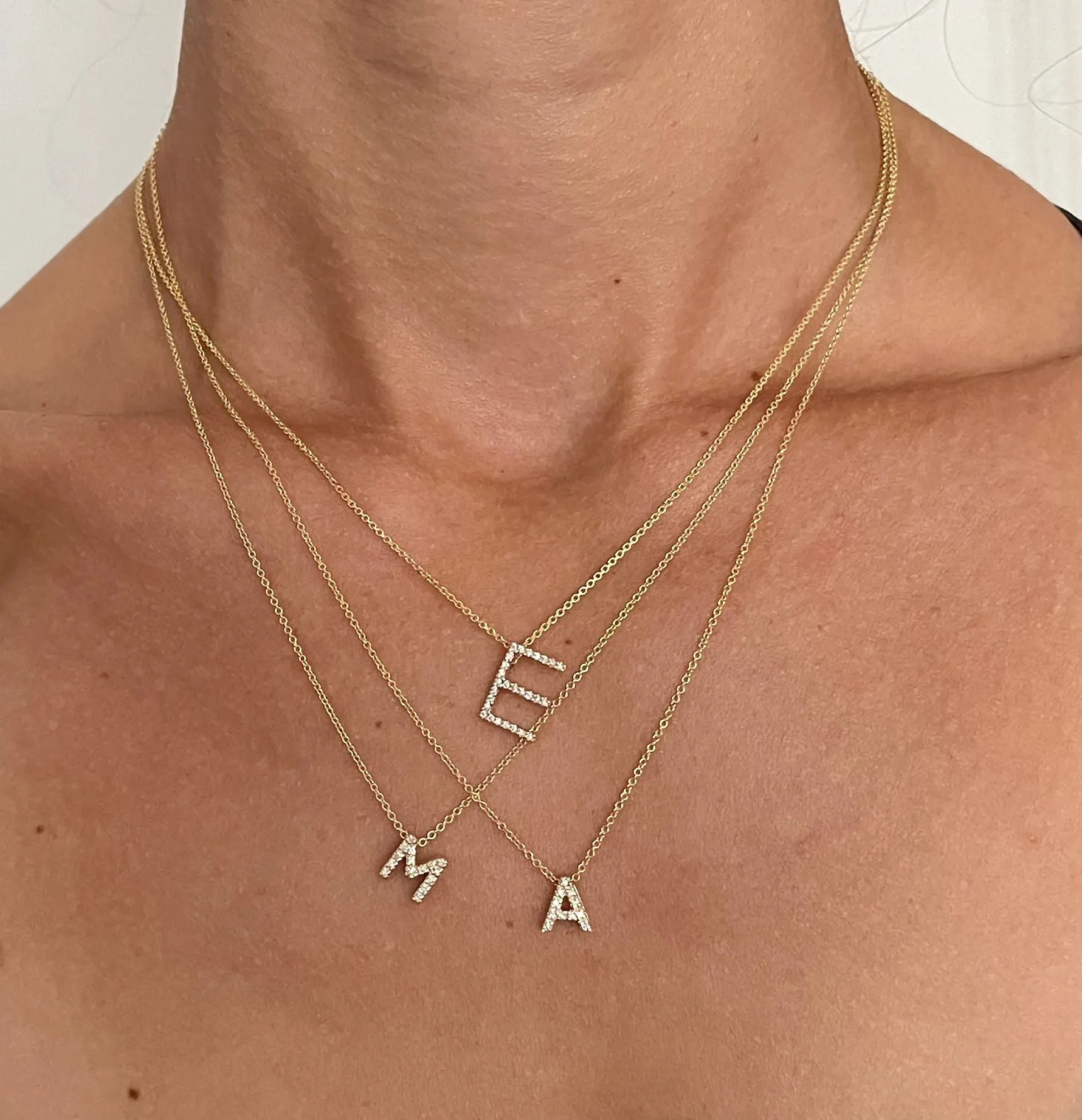 14K Solid Gold Mini Diamond Initial Pendant Necklace