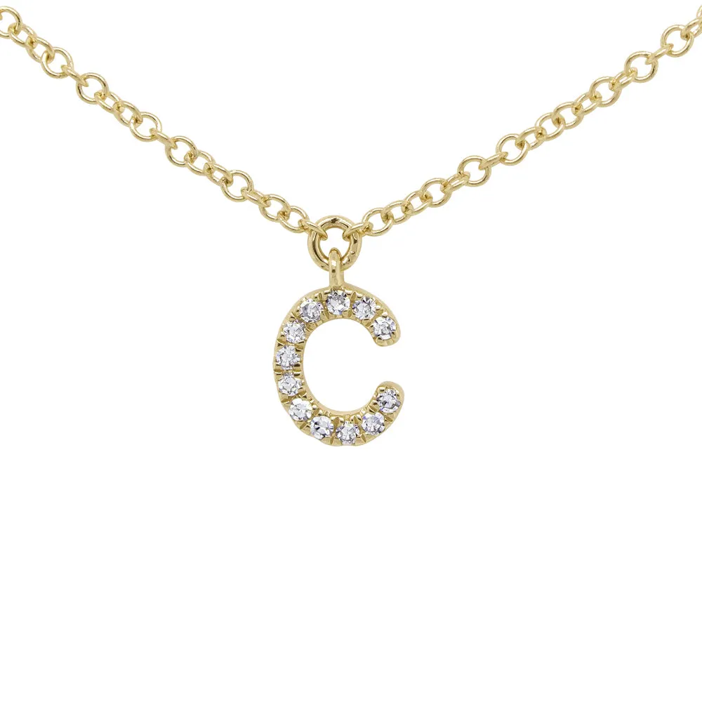 14K Solid Gold Mini Diamond Initial Pendant Necklace