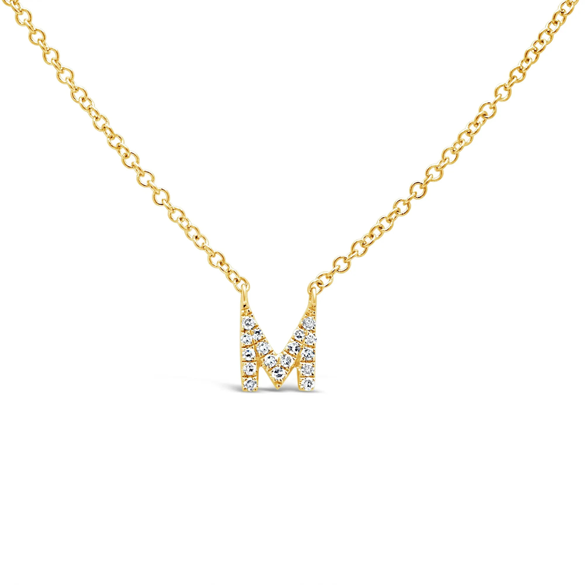 14K Solid Gold Mini Diamond Initial Pendant Necklace