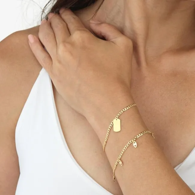14k Solid Yellow Gold Dog Tag Charm Bracelet (3.44.gr.tw)