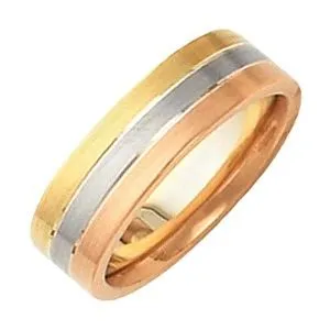 14K Tri-Color 6 mm Flat Band Size 11.5