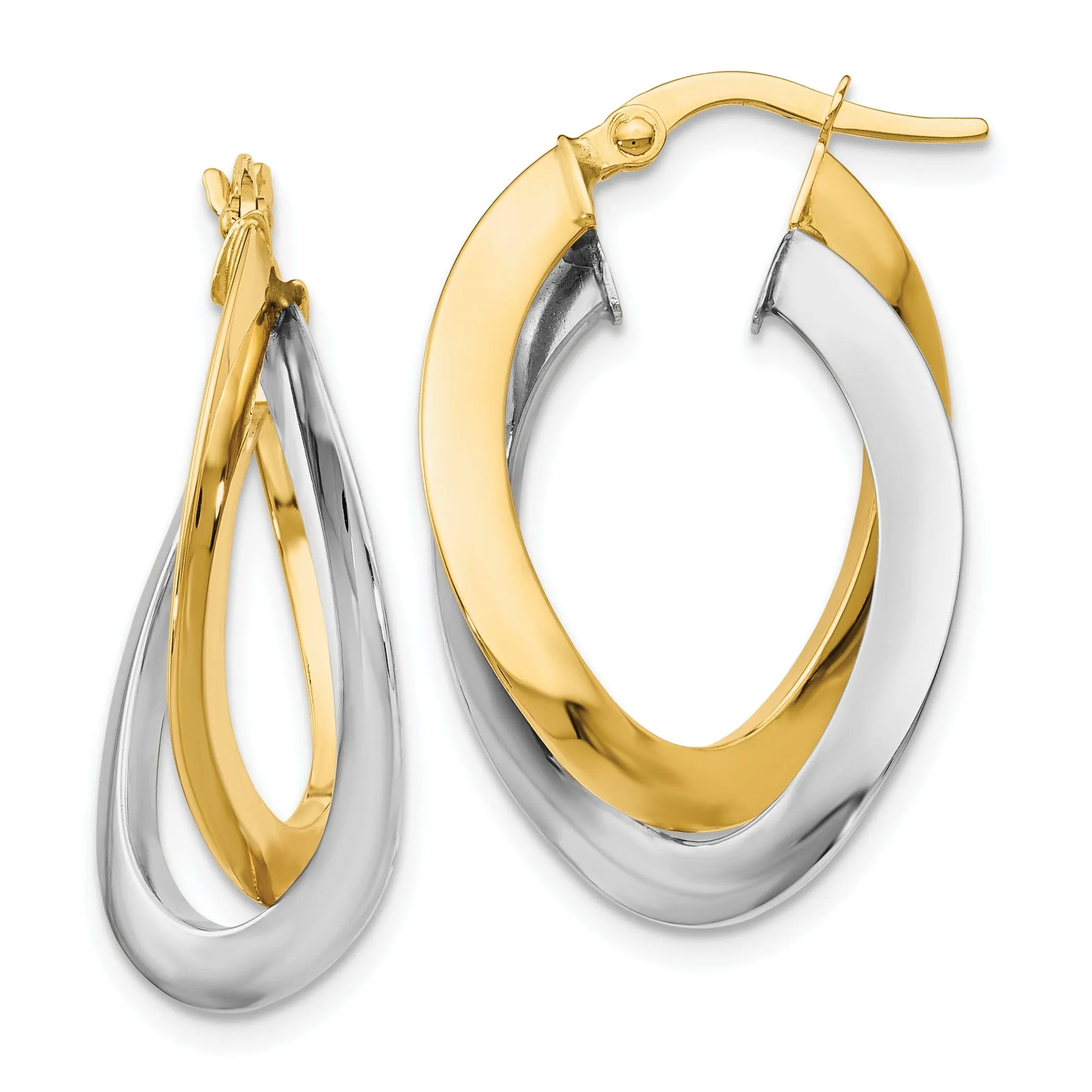 14k Two tone Twisted Double Hoop Earrings