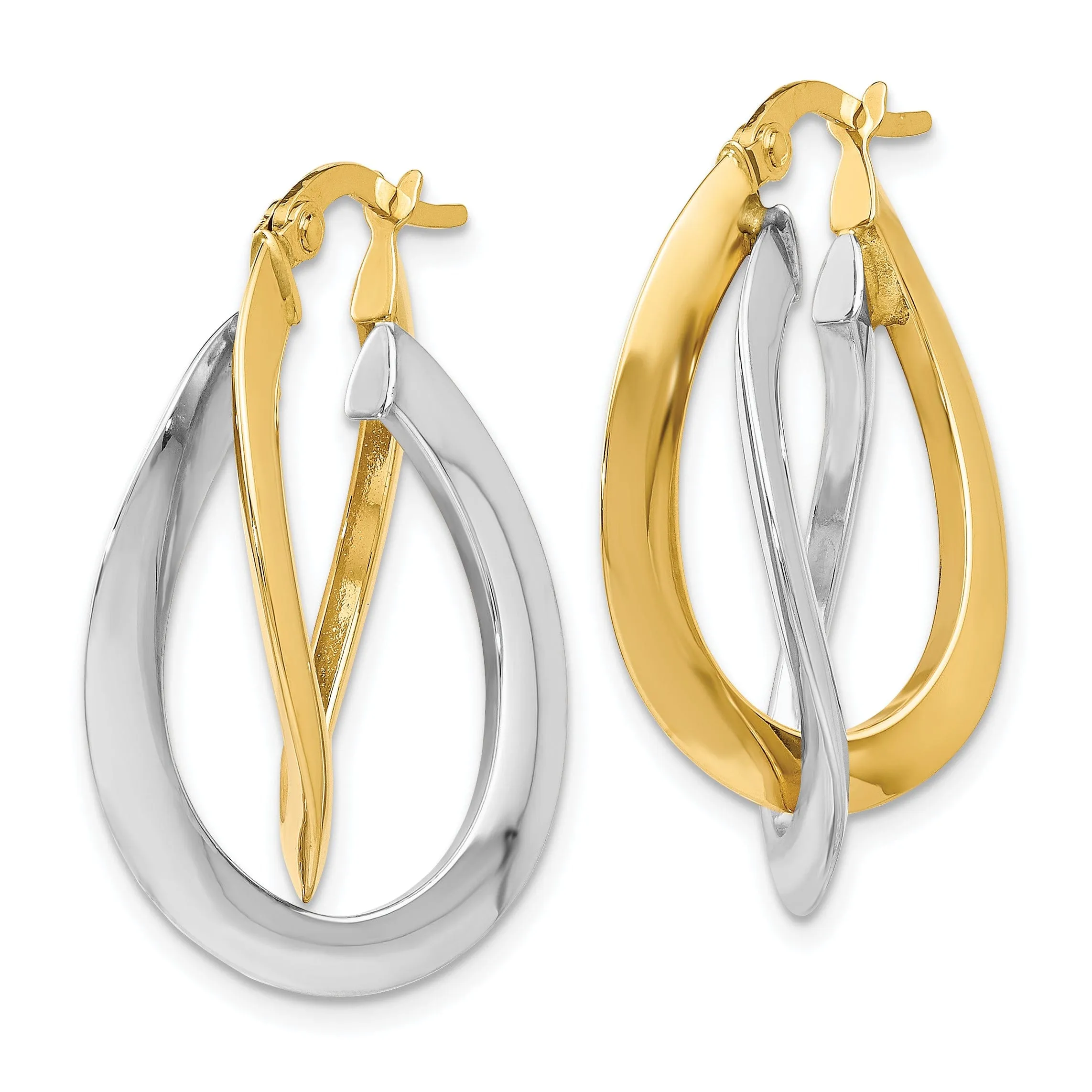 14k Two tone Twisted Double Hoop Earrings