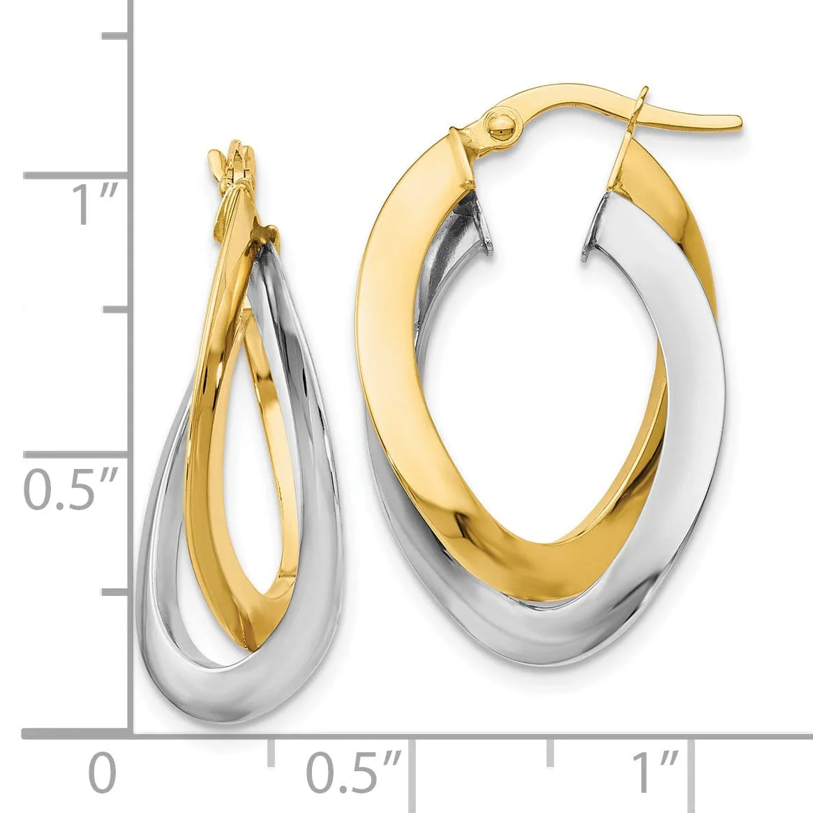 14k Two tone Twisted Double Hoop Earrings