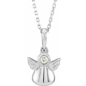 14K White .03 CT Diamond Youth Angel 15" Necklace