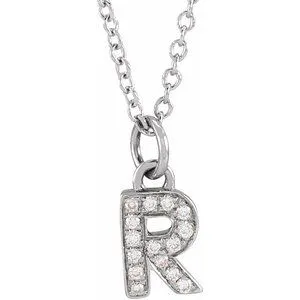 14K White .05 CTW Natural Diamond Petite Initial R 16-18" Necklace