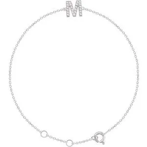 14K White .07 CTW Diamond Initial M 6-7" Bracelet