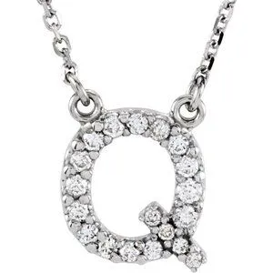 14K White 1/6 CTW Natural Diamond Initial Q 16" Necklace
