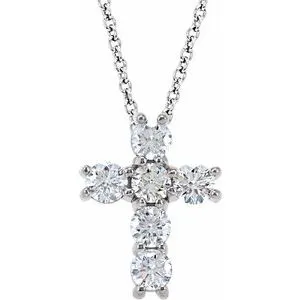 14K White 3/4 CTW Diamond Cross 18" Necklace