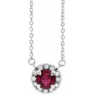 14K White 3.5 mm Lab-Grown Ruby & .03 CTW Natural Diamond 18" Necklace