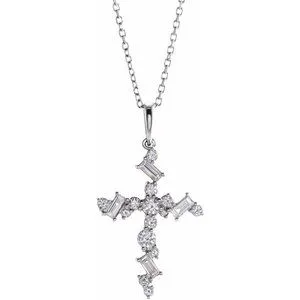 14K White 3/8 CTW Diamond Scattered Cross 16-18" Necklace