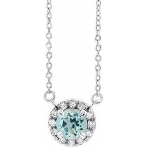 14K White 4 mm Natural Aquamarine & .05 CTW Natural Diamond 16" Necklace