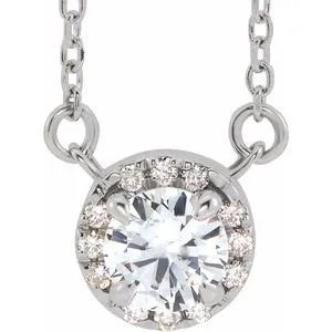 14K White 4 mm Natural White Sapphire & .05 CTW Natural Diamond 18" Necklace