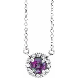 14K White 4.5 mm Lab-Grown Alexandrite & .05 CTW Natural Diamond 18" Necklace