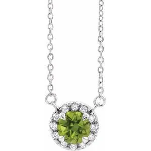 14K White 5.5 mm Natural Peridot 1/10 CTW Natural Diamond 18" Necklace