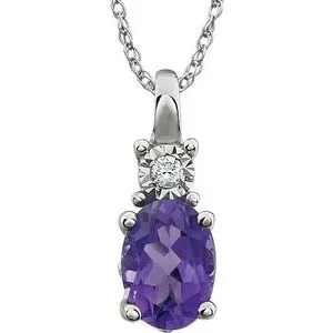 14K White Amethyst & .02 CTW Diamond 18" Necklace