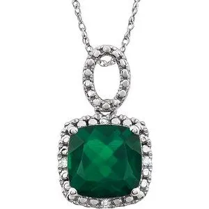 14K White Created Emerald & .03 CTW Diamond 18" Necklace