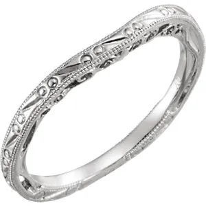 14K White Design-Engraved Band for 6.5 mm Round Engagement Ring