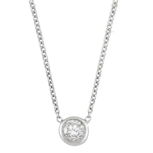 14K White Gold (0.25ct) Bezel Set Diamond Solitaire Necklace