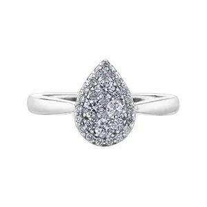14K White Gold (0.50ct) Pear Shaped Halo Cluster Diamond Engagement Ring