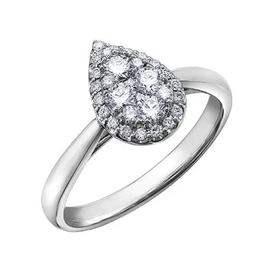 14K White Gold (0.50ct) Pear Shaped Halo Cluster Diamond Engagement Ring