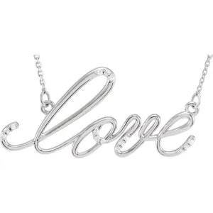 14k White Gold .08 CTW Diamond "Love" Design 18" Necklace