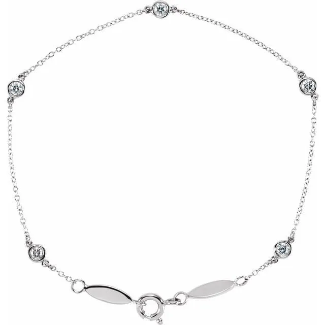 14K White Gold 1/3 CTW Natural Diamond Bezel-Set Station 7" Bracelet