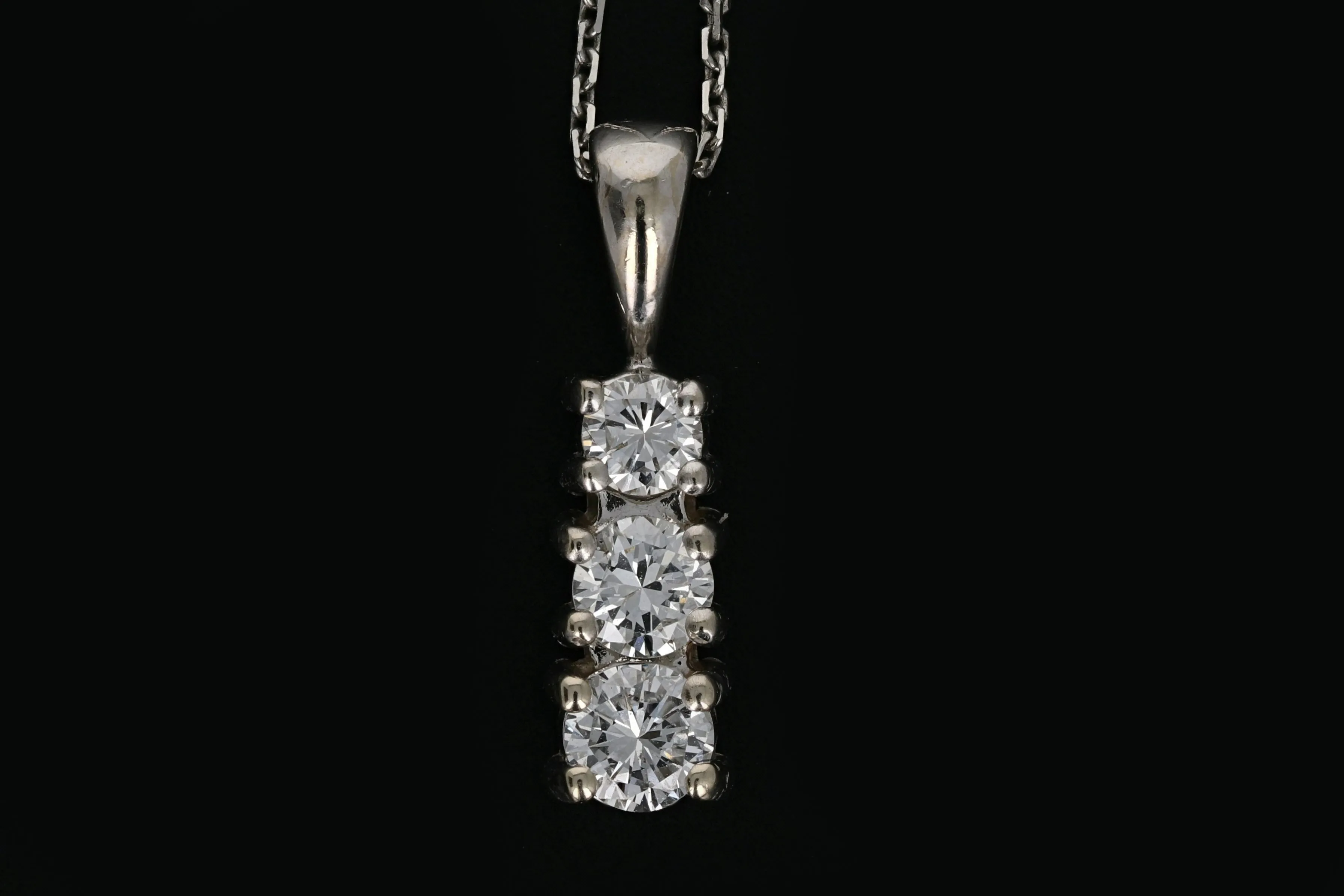 14K White Gold .25 Carat 3 Stone Diamond Pendant Necklace