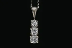 14K White Gold .25 Carat 3 Stone Diamond Pendant Necklace