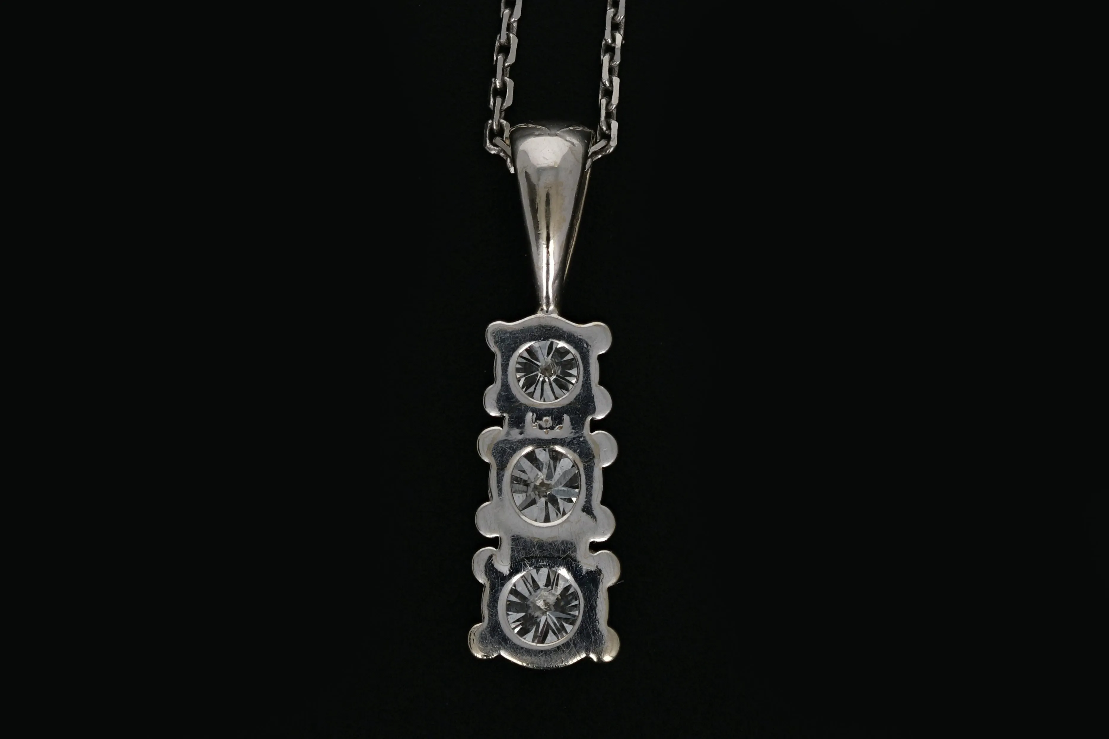 14K White Gold .25 Carat 3 Stone Diamond Pendant Necklace