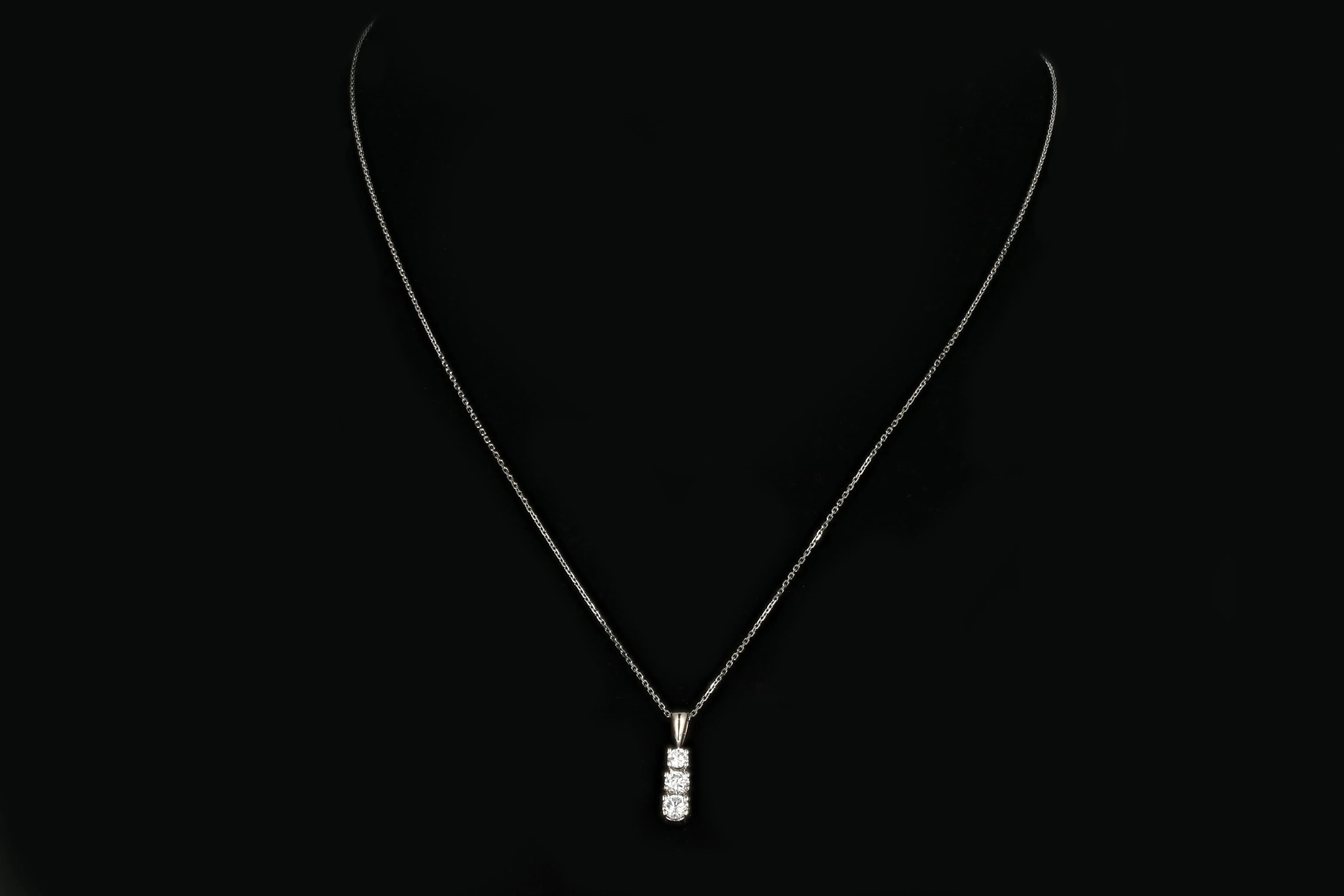 14K White Gold .25 Carat 3 Stone Diamond Pendant Necklace