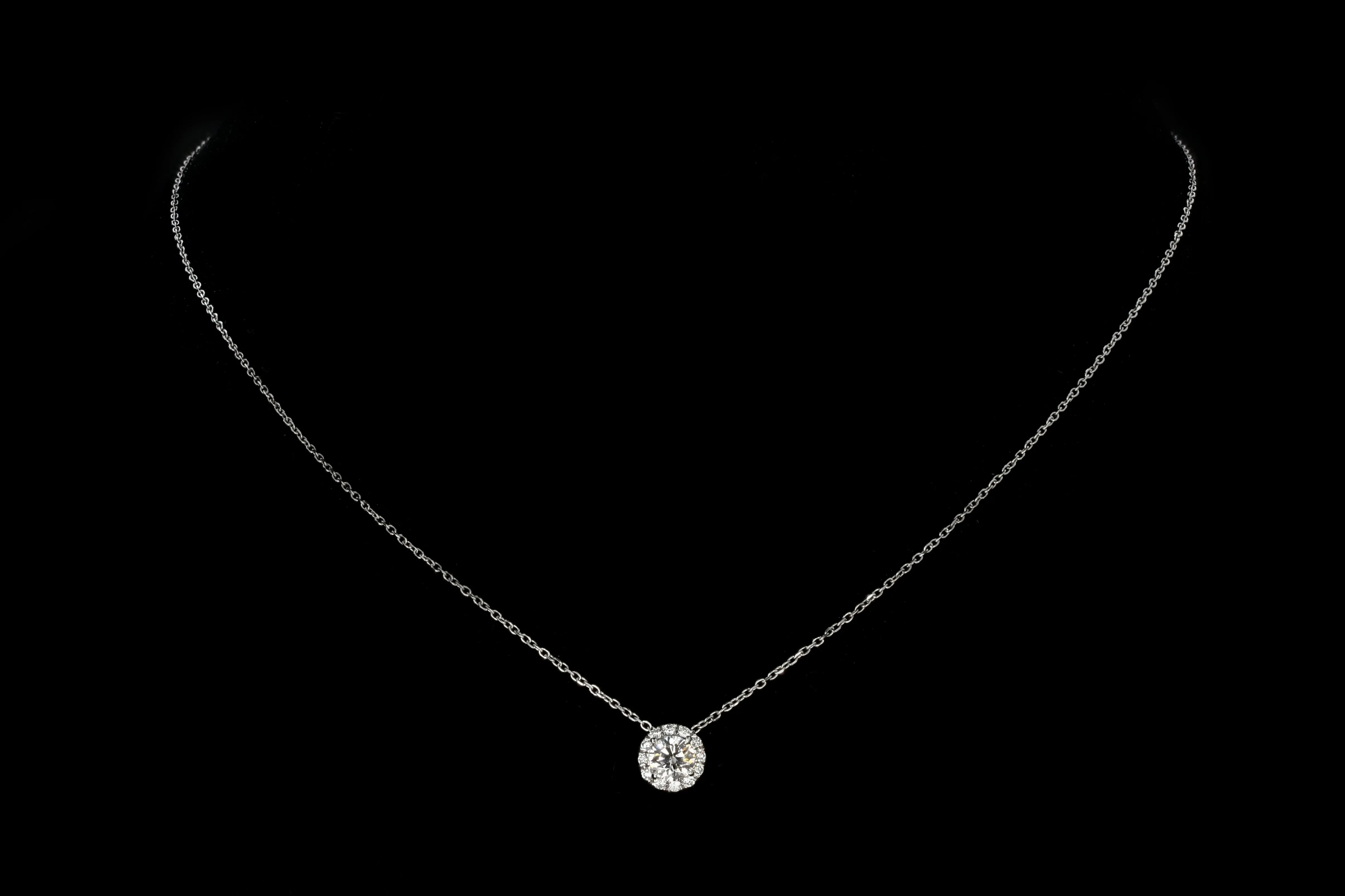 14K White Gold .50 Carat Diamond Halo Pendant Necklace