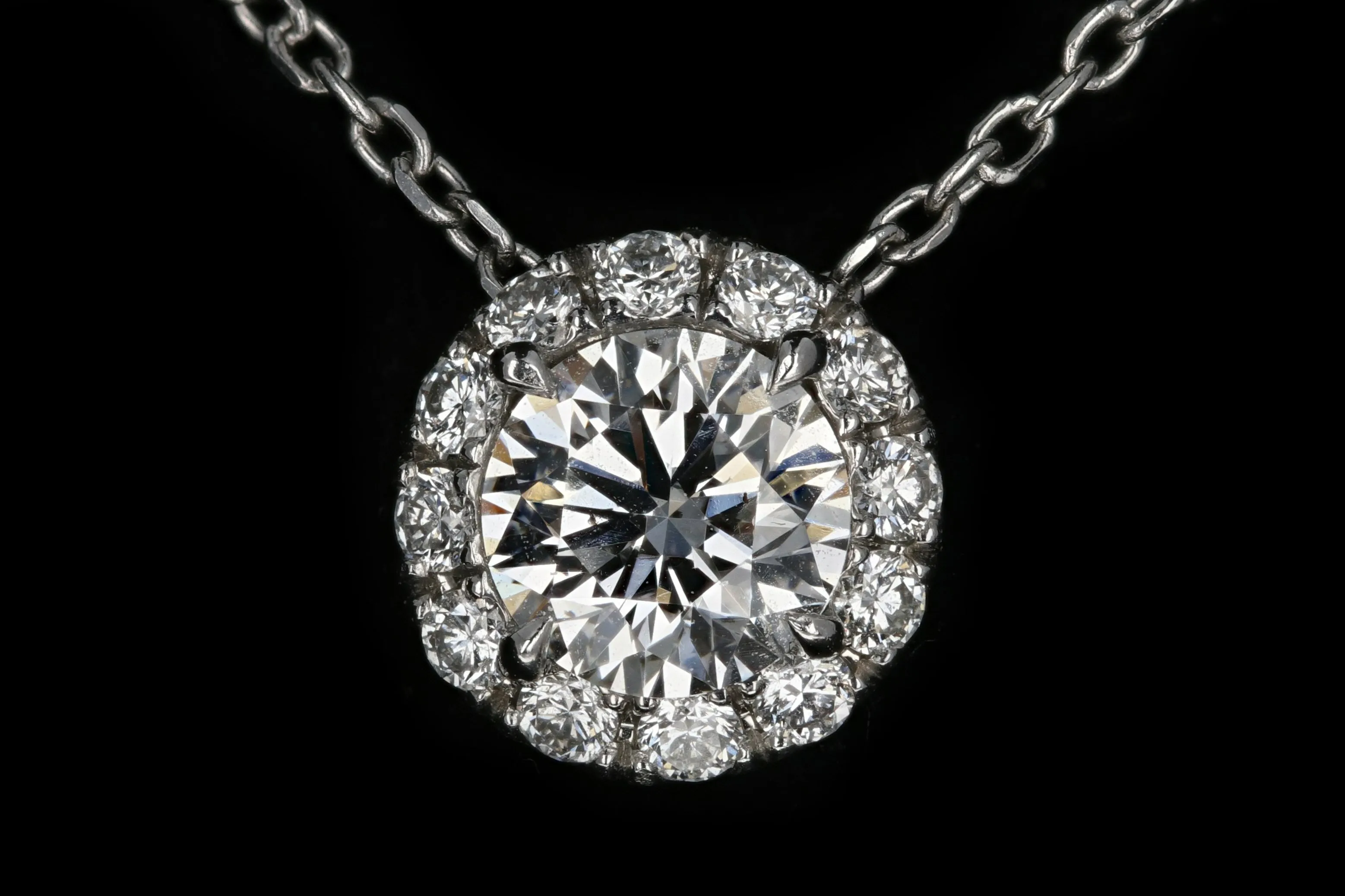14K White Gold .50 Carat Diamond Halo Pendant Necklace