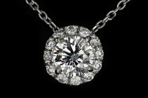 14K White Gold .50 Carat Diamond Halo Pendant Necklace