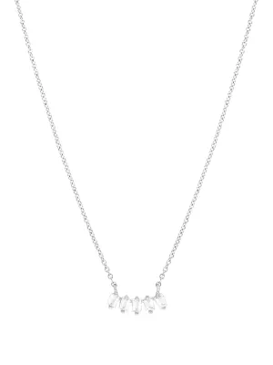 14k White Gold Baguette Diamond Bar Necklace