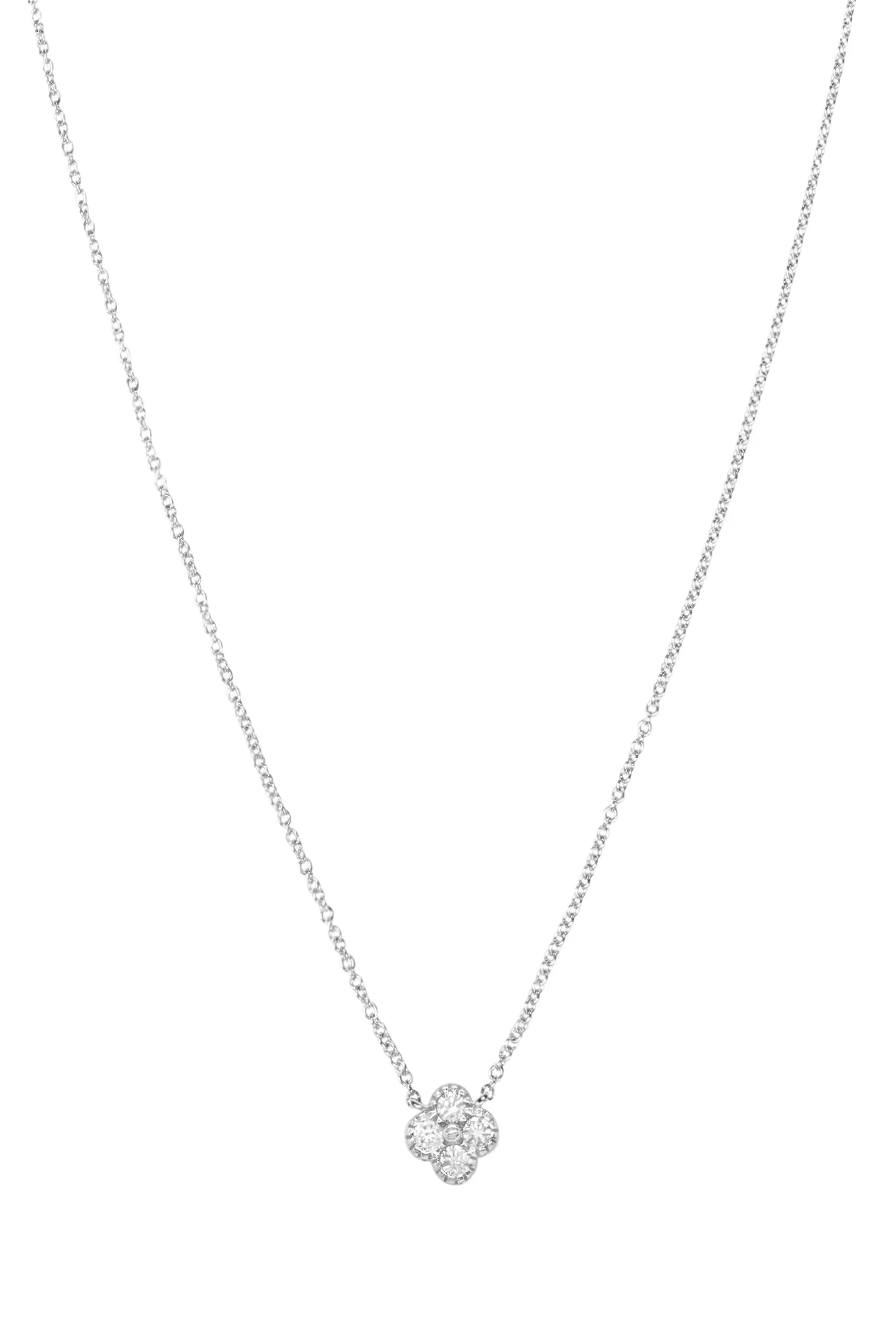 14k White Gold Diamond Clover Necklace