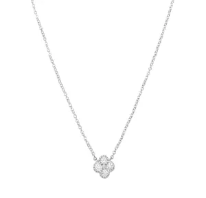 14k White Gold Diamond Clover Necklace