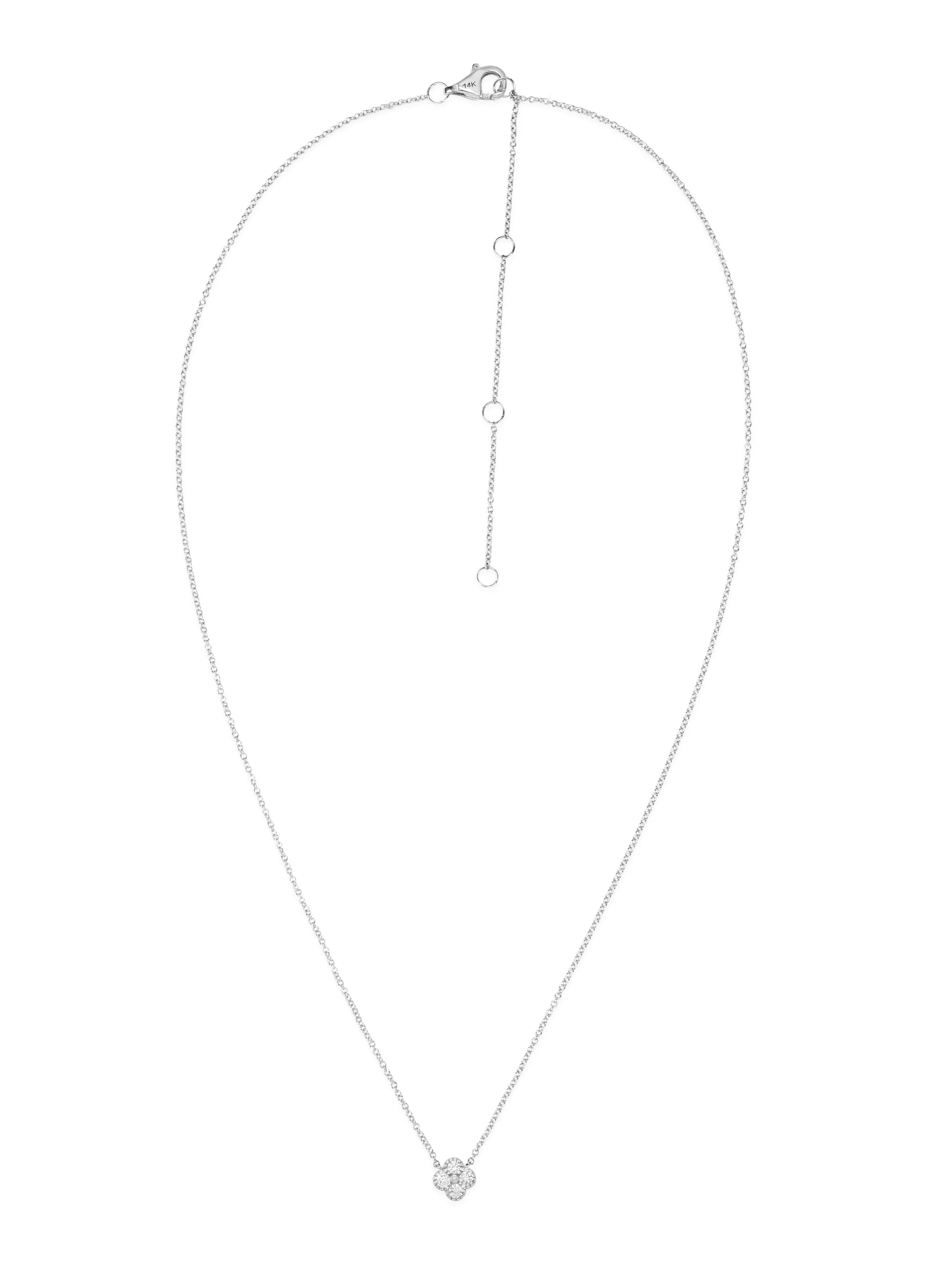 14k White Gold Diamond Clover Necklace